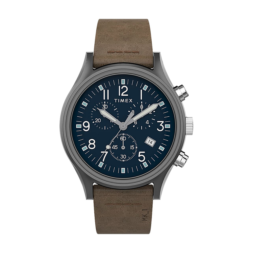 Mk1 steel chronograph 42mm leather strap watch best sale